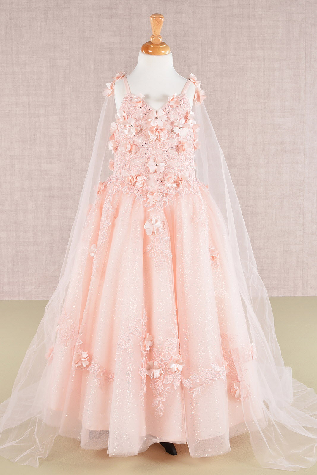 Floral Applique Glitter Mesh with Detachable Side Mesh Drape Quinceanera Kids Dress GLGK111-KIDS-smcfashion.com
