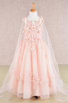 Floral Applique Glitter Mesh with Detachable Side Mesh Drape Quinceanera Kids Dress GLGK111-KIDS-smcfashion.com