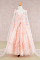 Floral Applique Glitter Mesh with Detachable Side Mesh Drape Quinceanera Kids Dress GLGK111-KIDS-smcfashion.com