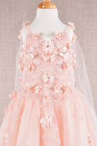 Floral Applique Glitter Mesh with Detachable Side Mesh Drape Quinceanera Kids Dress GLGK111-KIDS-smcfashion.com