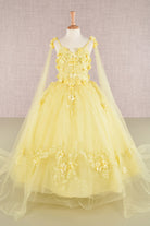 Floral Applique Glitter Mesh with Detachable Side Mesh Drape Quinceanera Kids Dress GLGK111-KIDS-smcfashion.com