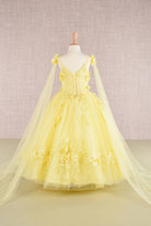 Floral Applique Glitter Mesh with Detachable Side Mesh Drape Quinceanera Kids Dress GLGK111-KIDS-smcfashion.com