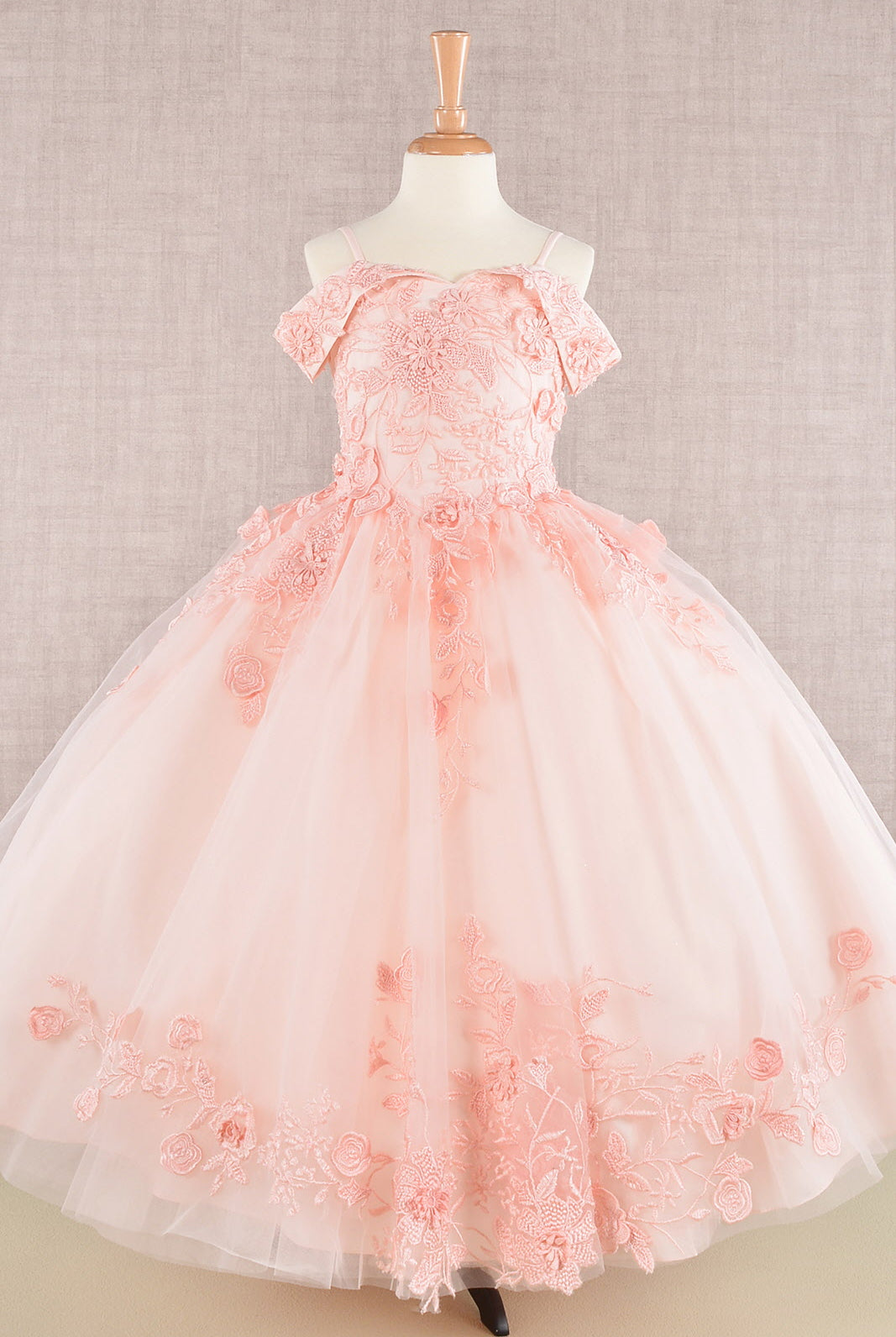 Floral Embroidery Embellished Cut-Away Shoulder Quinceanera Kids Dress GLGK112-KIDS-smcfashion.com