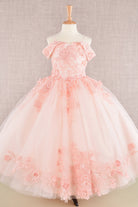 Floral Embroidery Embellished Cut-Away Shoulder Quinceanera Kids Dress GLGK112-KIDS-smcfashion.com