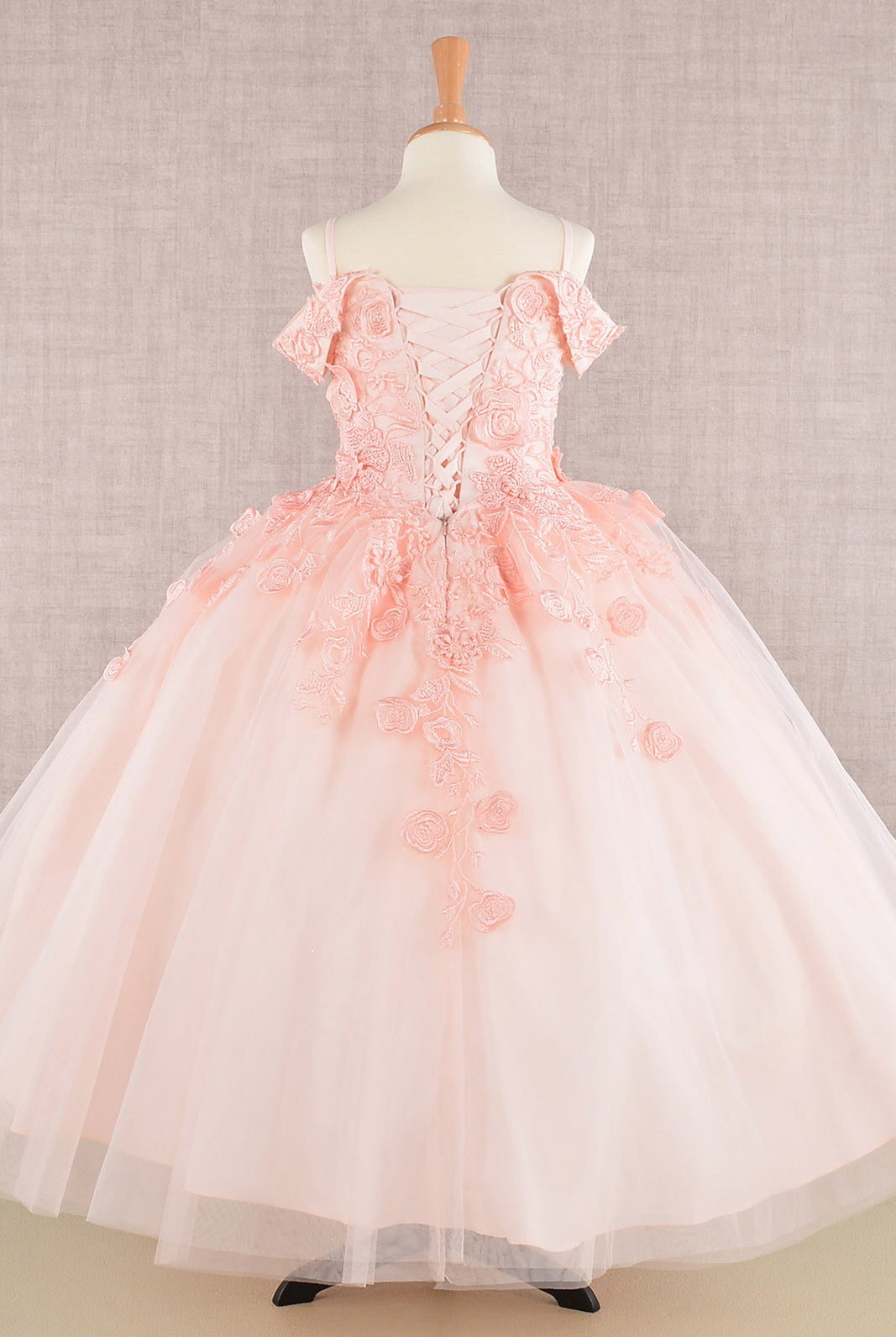 Floral Embroidery Embellished Cut-Away Shoulder Quinceanera Kids Dress GLGK112-KIDS-smcfashion.com