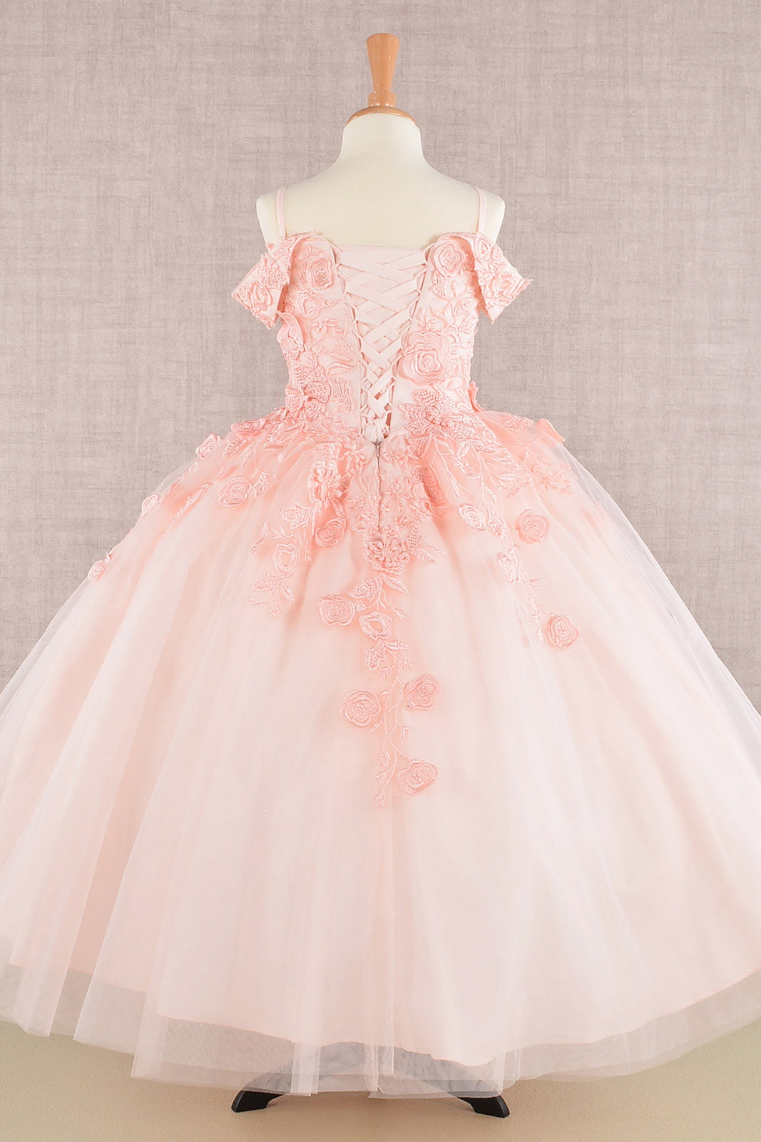 Floral Embroidery Embellished Cut-Away Shoulder Quinceanera Kids Dress GLGK112-KIDS-smcfashion.com