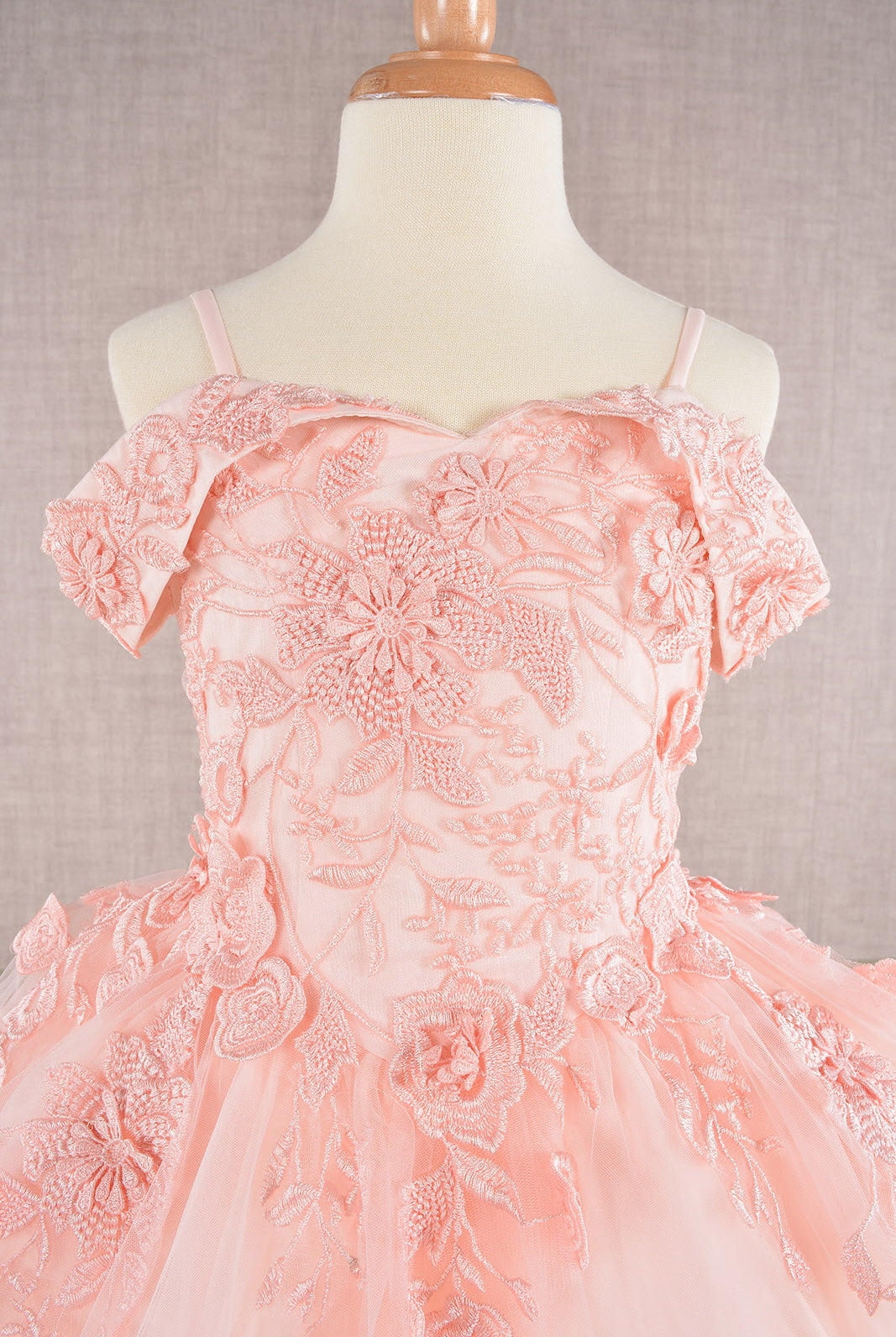 Floral Embroidery Embellished Cut-Away Shoulder Quinceanera Kids Dress GLGK112-KIDS-smcfashion.com