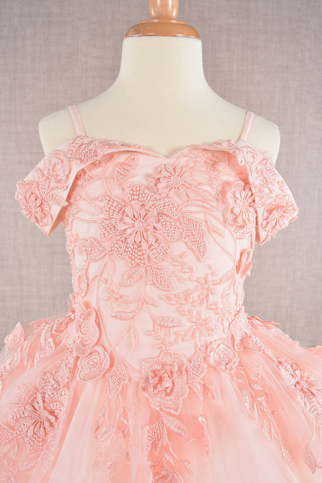 Floral Embroidery Embellished Cut-Away Shoulder Quinceanera Kids Dress GLGK112-KIDS-smcfashion.com