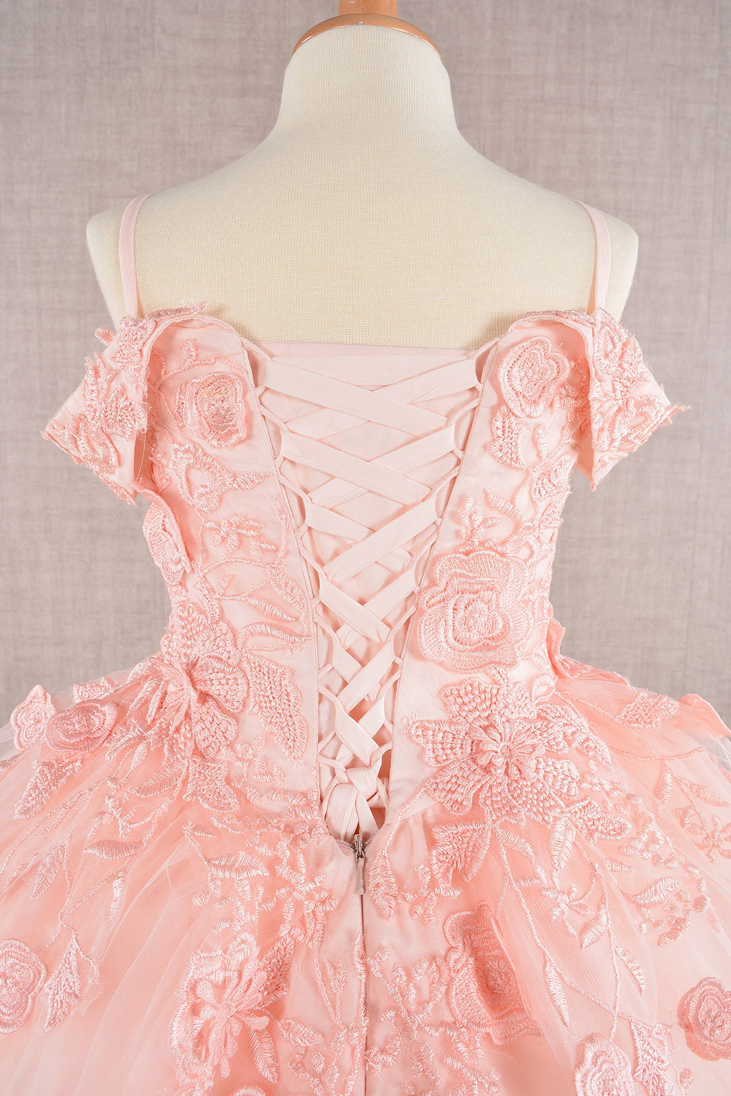 Floral Embroidery Embellished Cut-Away Shoulder Quinceanera Kids Dress GLGK112-KIDS-smcfashion.com