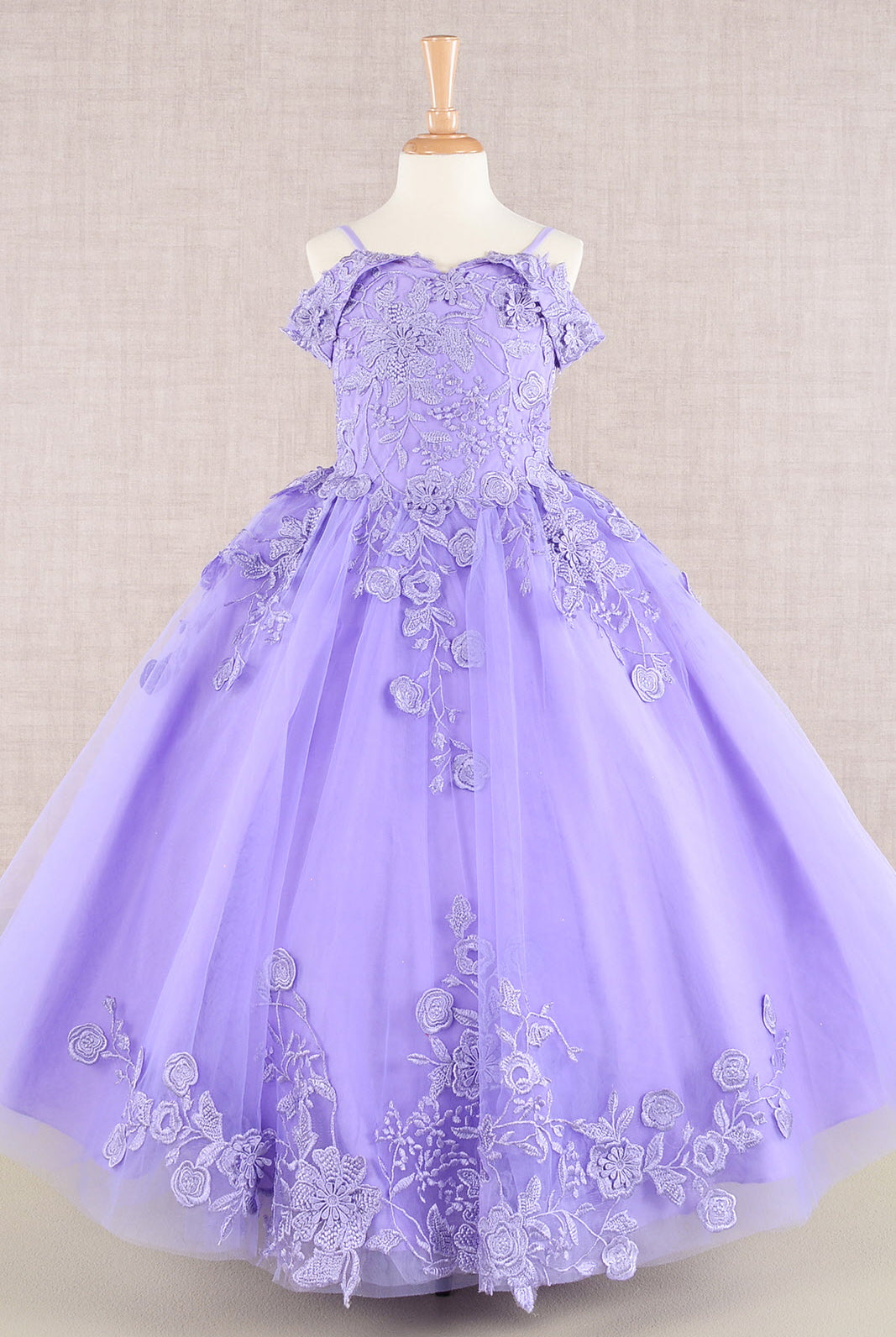 Floral Embroidery Embellished Cut-Away Shoulder Quinceanera Kids Dress GLGK112-KIDS-smcfashion.com