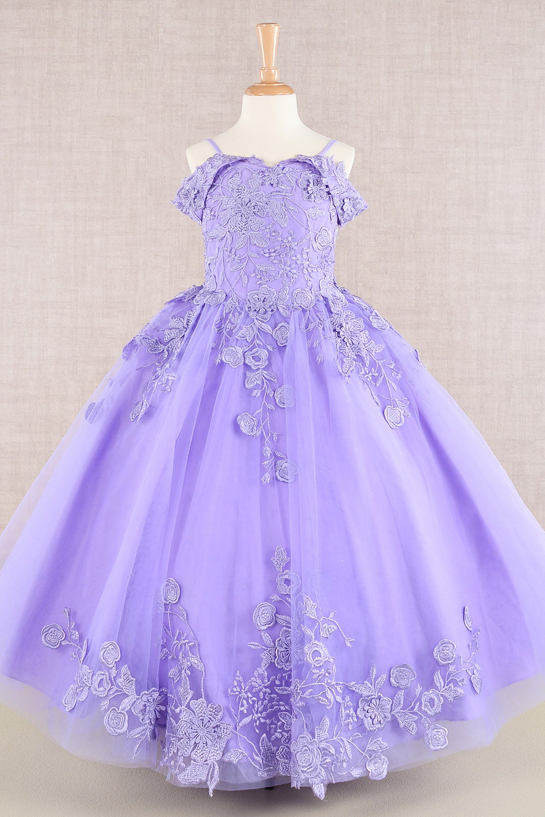 Floral Embroidery Embellished Cut-Away Shoulder Quinceanera Kids Dress GLGK112-KIDS-smcfashion.com