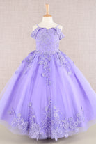 Floral Embroidery Embellished Cut-Away Shoulder Quinceanera Kids Dress GLGK112-KIDS-smcfashion.com