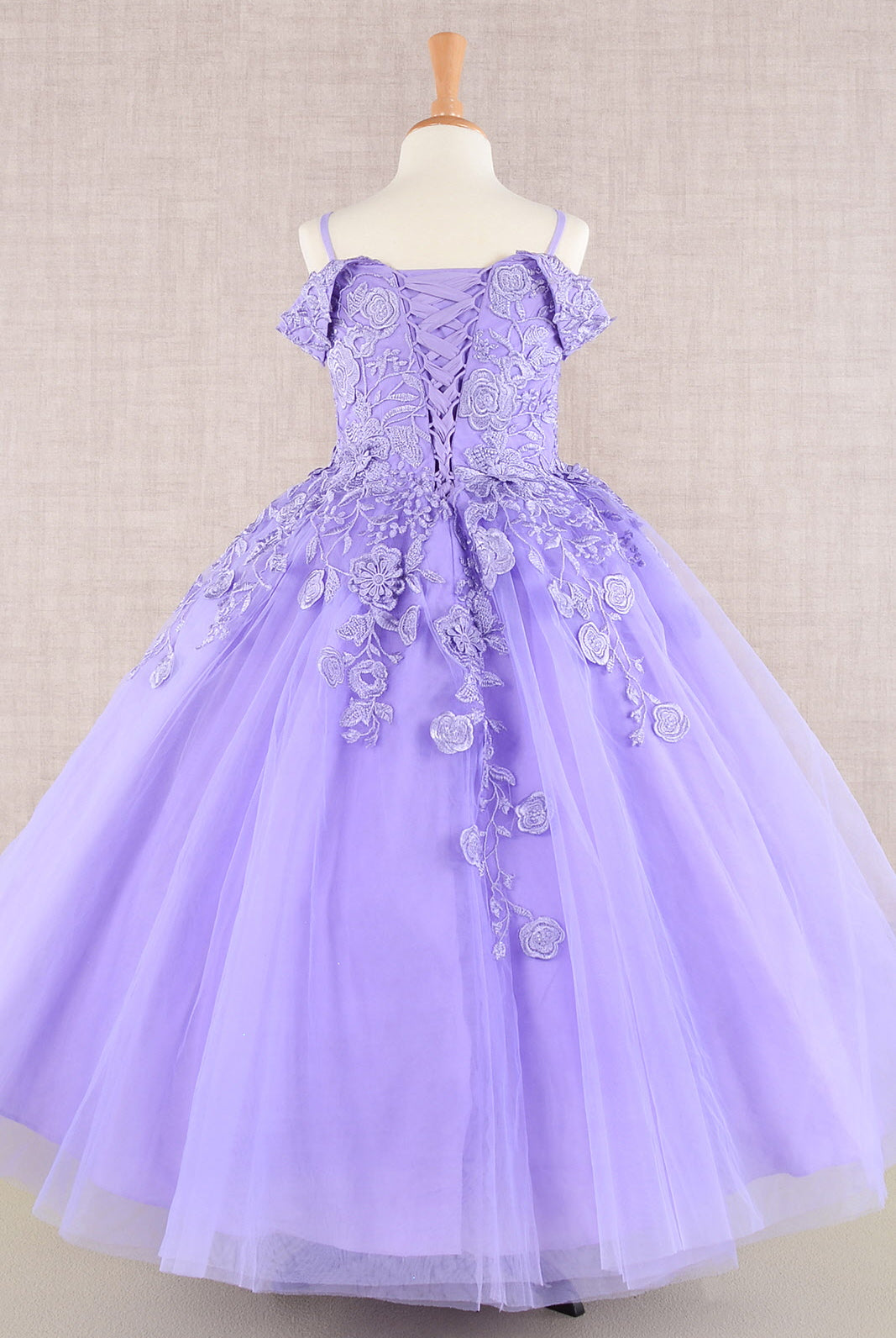 Floral Embroidery Embellished Cut-Away Shoulder Quinceanera Kids Dress GLGK112-KIDS-smcfashion.com