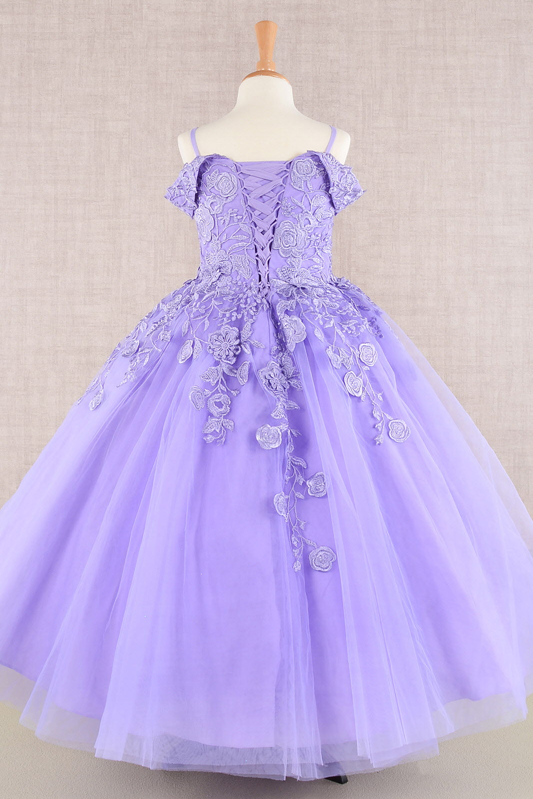 Floral Embroidery Embellished Cut-Away Shoulder Quinceanera Kids Dress GLGK112-KIDS-smcfashion.com