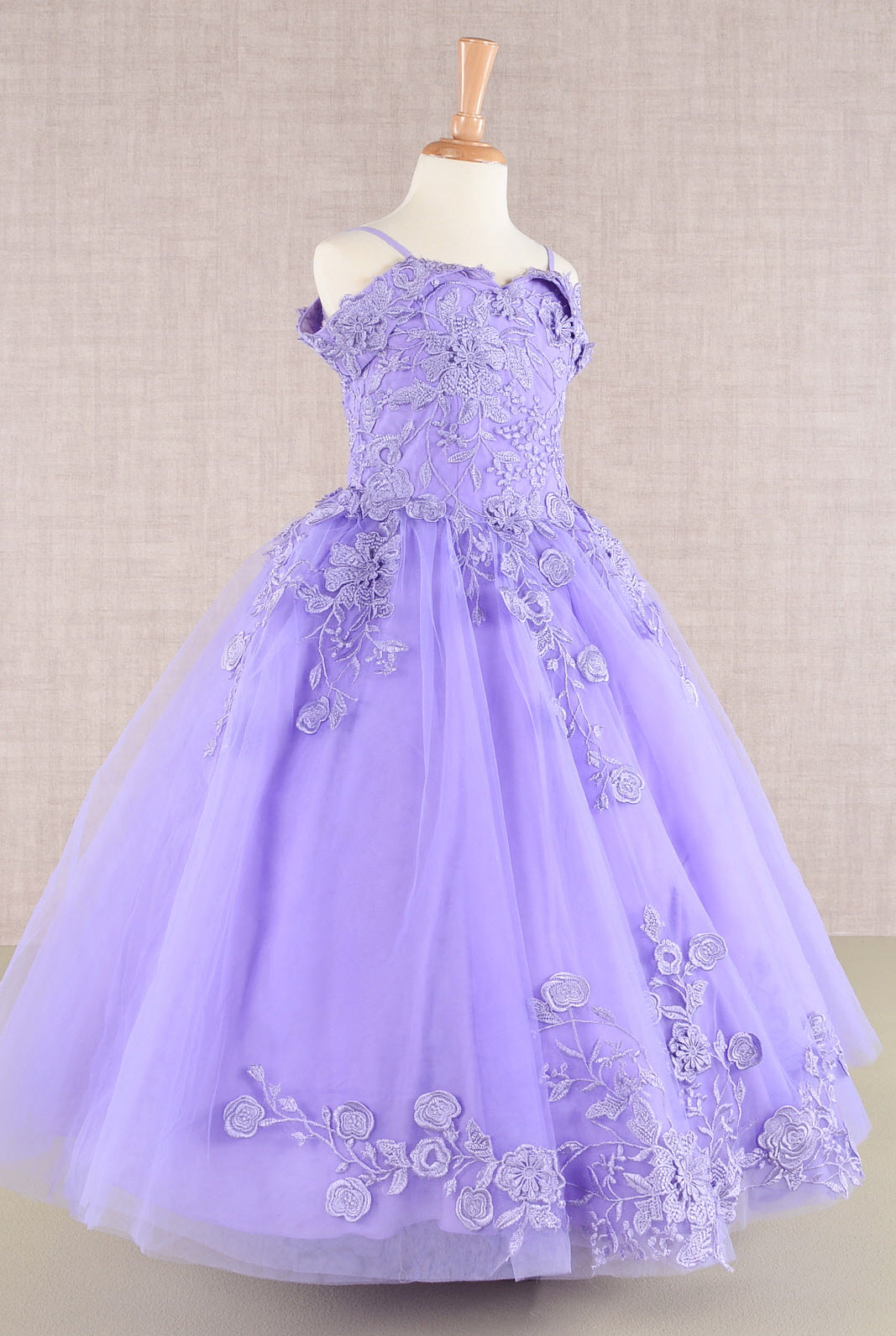 Floral Embroidery Embellished Cut-Away Shoulder Quinceanera Kids Dress GLGK112-KIDS-smcfashion.com