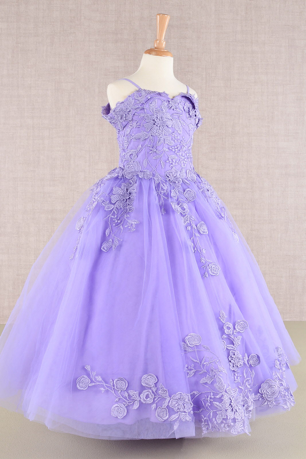 Floral Embroidery Embellished Cut-Away Shoulder Quinceanera Kids Dress GLGK112-KIDS-smcfashion.com