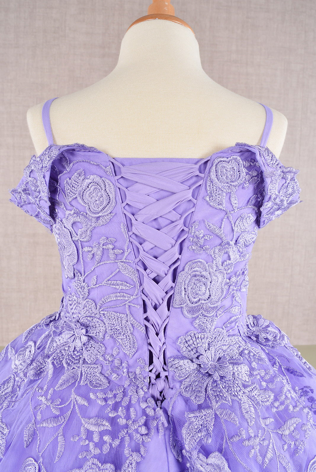 Floral Embroidery Embellished Cut-Away Shoulder Quinceanera Kids Dress GLGK112-KIDS-smcfashion.com