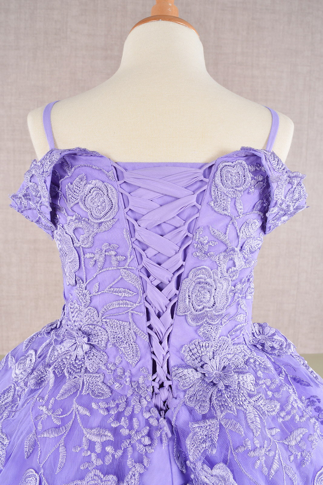 Floral Embroidery Embellished Cut-Away Shoulder Quinceanera Kids Dress GLGK112-KIDS-smcfashion.com