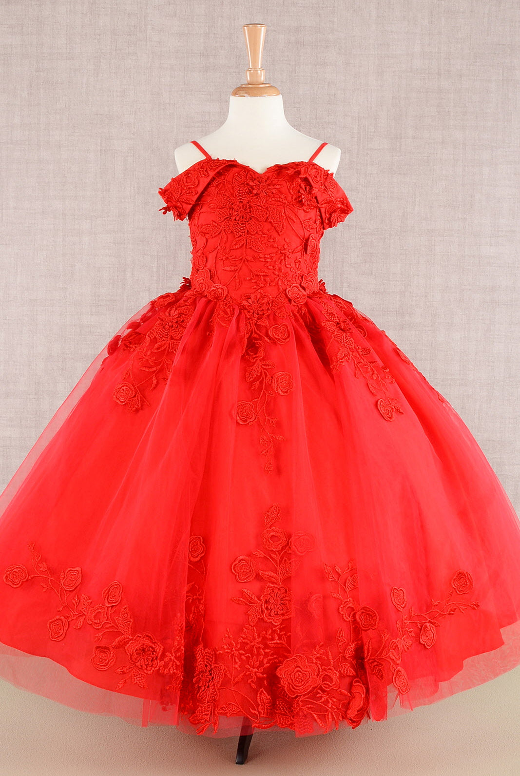 Floral Embroidery Embellished Cut-Away Shoulder Quinceanera Kids Dress GLGK112-KIDS-smcfashion.com