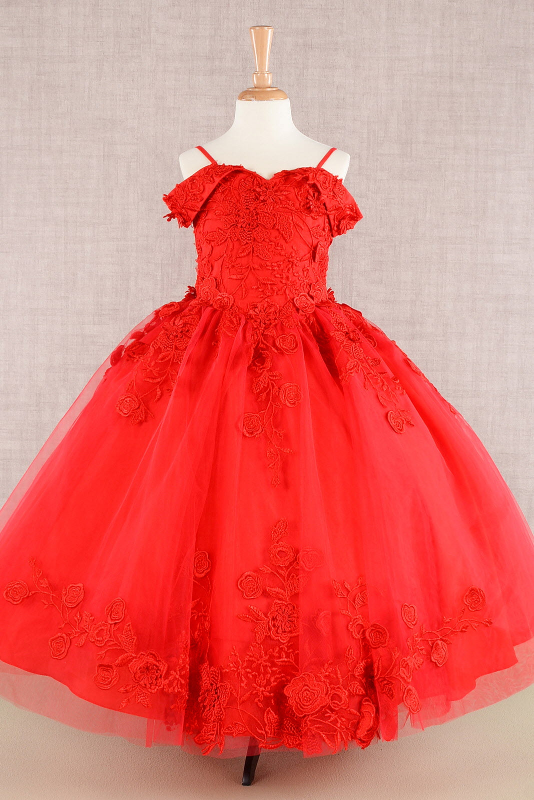 Floral Embroidery Embellished Cut-Away Shoulder Quinceanera Kids Dress GLGK112-KIDS-smcfashion.com