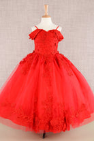 Floral Embroidery Embellished Cut-Away Shoulder Quinceanera Kids Dress GLGK112-KIDS-smcfashion.com