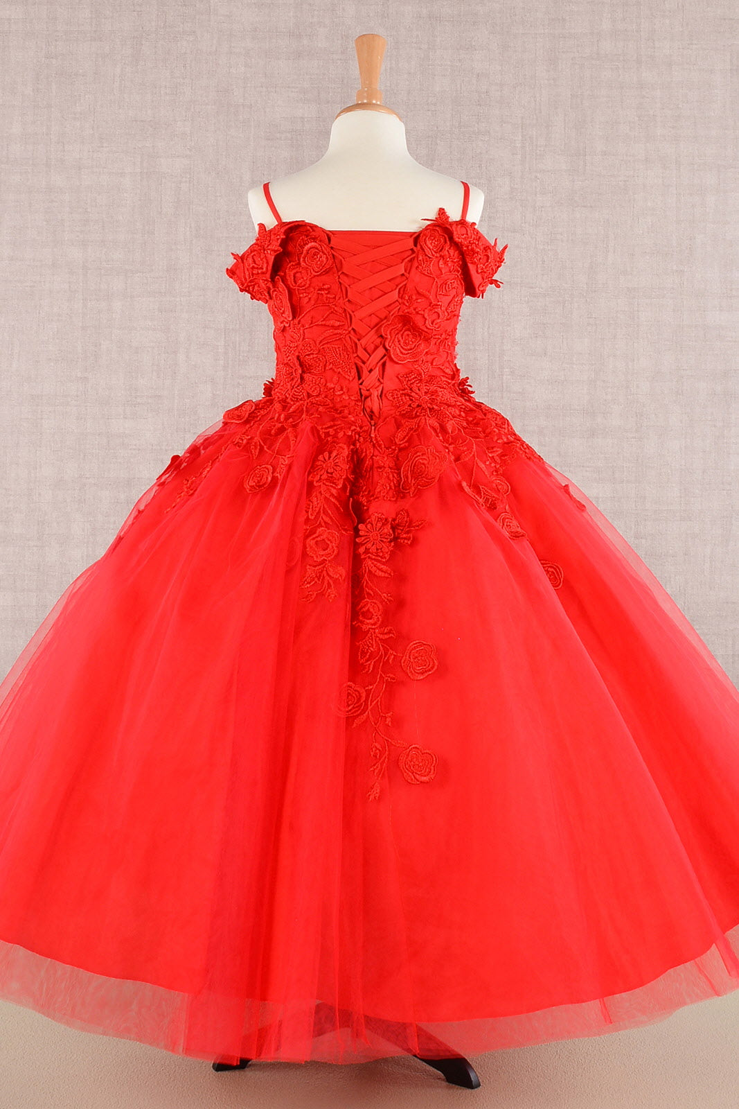 Floral Embroidery Embellished Cut-Away Shoulder Quinceanera Kids Dress GLGK112-KIDS-smcfashion.com