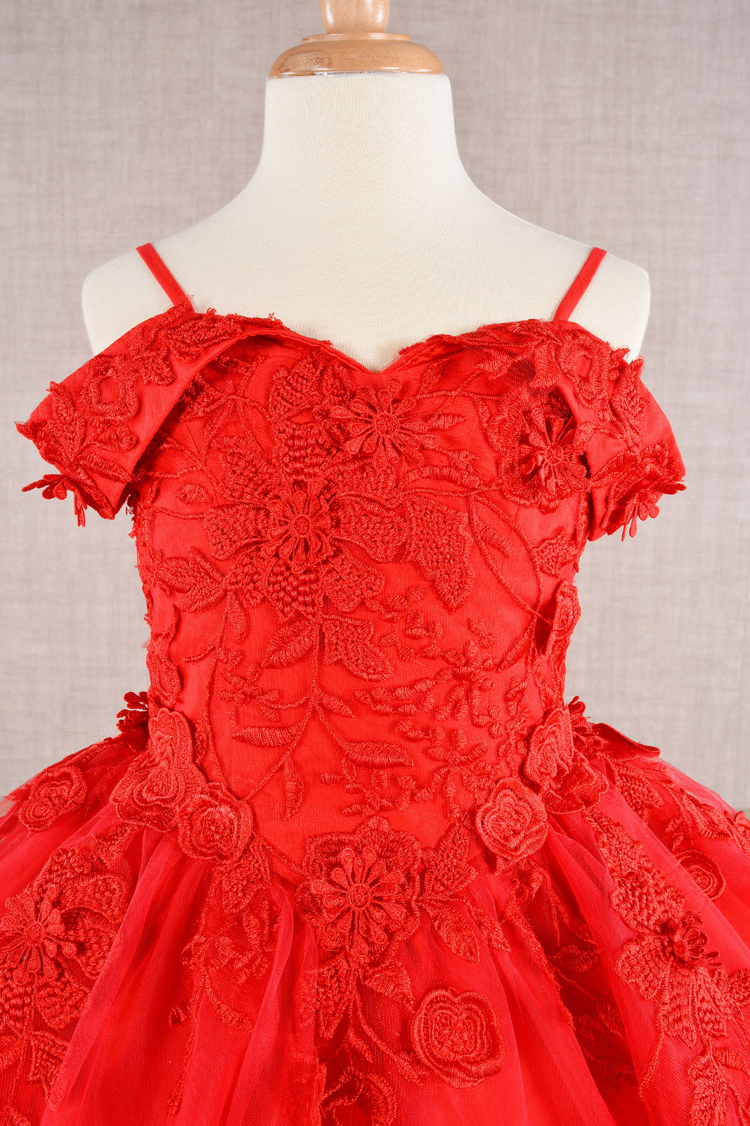 Floral Embroidery Embellished Cut-Away Shoulder Quinceanera Kids Dress GLGK112-KIDS-smcfashion.com