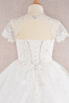 Floral Lace Embellished Bodice Short Sleeve Mesh Kids Dress with Cut-Out Back GLGK113-KIDS-smcfashion.com