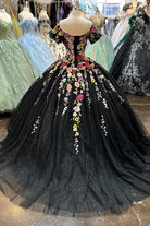 3D Flower Applique w/ Detachable Short Sleeves Mesh Long Quinceanera Dress GLGL3177-QUINCEANERA-smcfashion.com