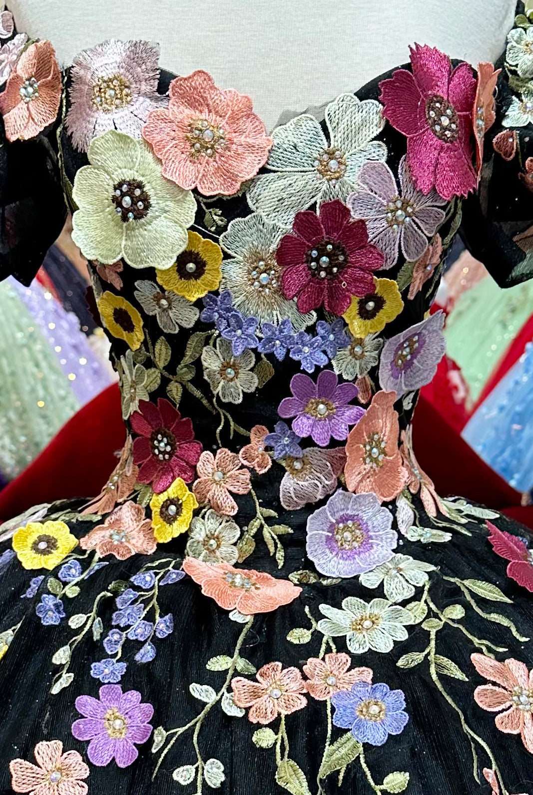 3D Flower Applique w/ Detachable Short Sleeves Mesh Long Quinceanera Dress GLGL3177-QUINCEANERA-smcfashion.com