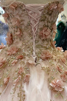 Glitter 3D Flower Applique Mesh w/ Long Mesh Cape Long Quinceanera Dress GLGL3179-QUINCEANERA-smcfashion.com