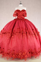 Glitter 3D Flower Applique Mesh w/ Long Mesh Cape Long Quinceanera Dress GLGL3179-QUINCEANERA-smcfashion.com