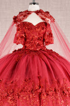 Glitter 3D Flower Applique Mesh w/ Long Mesh Cape Long Quinceanera Dress GLGL3179-QUINCEANERA-smcfashion.com