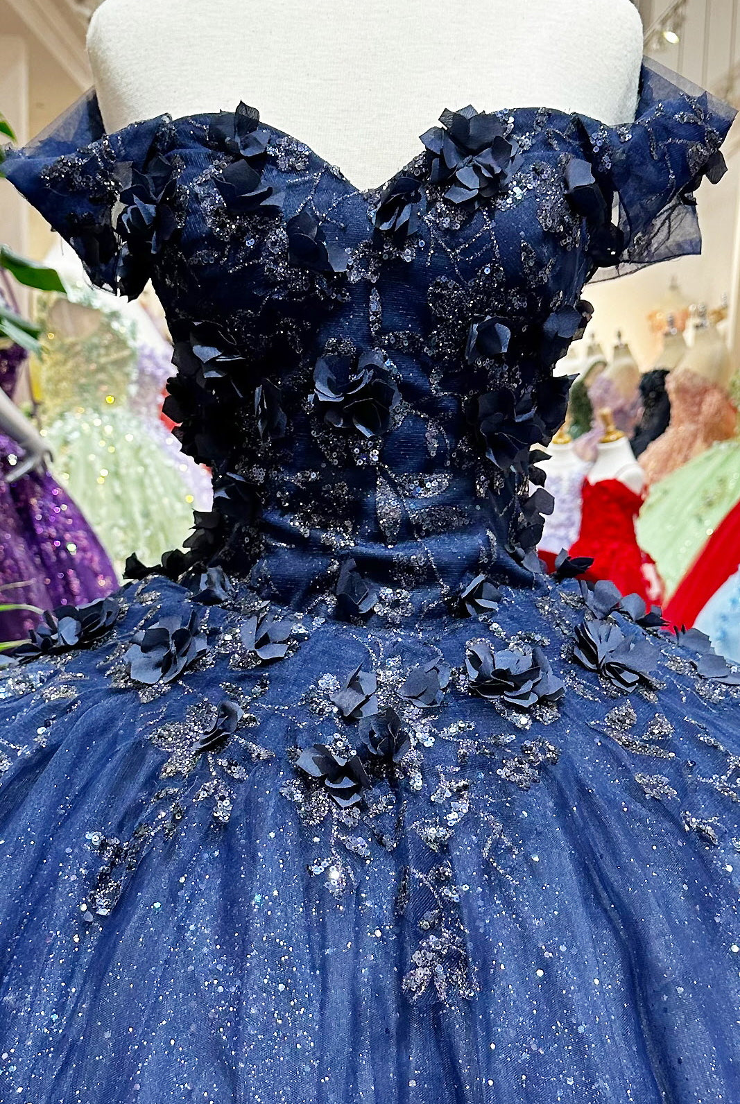 Glitter 3D Flower Applique Mesh w/ Long Mesh Cape Long Quinceanera Dress GLGL3179-QUINCEANERA-smcfashion.com