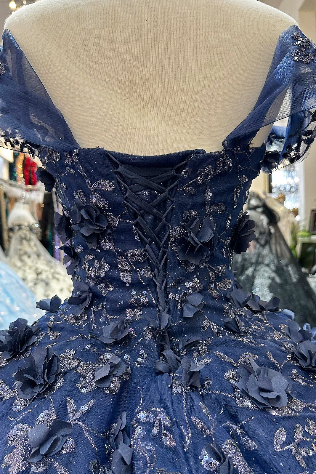 Glitter 3D Flower Applique Mesh w/ Long Mesh Cape Long Quinceanera Dress GLGL3179-QUINCEANERA-smcfashion.com