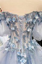 3D Flower Applique Sheer Bodice w/ Ruffle Skirt Off Shoulder Long Quinceanera Dress GLGL3180-QUINCEANERA-smcfashion.com