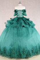 3D Flower Applique Sheer Bodice w/ Ruffle Skirt Off Shoulder Long Quinceanera Dress GLGL3180-QUINCEANERA-smcfashion.com