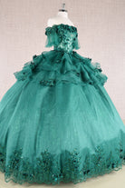 3D Flower Applique Sheer Bodice w/ Ruffle Skirt Off Shoulder Long Quinceanera Dress GLGL3180-QUINCEANERA-smcfashion.com