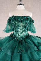 3D Flower Applique Sheer Bodice w/ Ruffle Skirt Off Shoulder Long Quinceanera Dress GLGL3180-QUINCEANERA-smcfashion.com