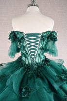 3D Flower Applique Sheer Bodice w/ Ruffle Skirt Off Shoulder Long Quinceanera Dress GLGL3180-QUINCEANERA-smcfashion.com