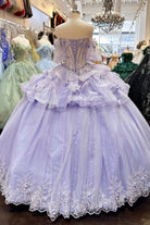 3D Flower Applique Sheer Bodice w/ Ruffle Skirt Off Shoulder Long Quinceanera Dress GLGL3180-QUINCEANERA-smcfashion.com