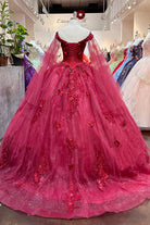 Jewel Glitter Mesh w/ Detachable Side Mesh Drapes Long Quincenera Dress GLGL3181-QUINCEANERA-smcfashion.com
