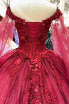 Jewel Glitter Mesh w/ Detachable Side Mesh Drapes Long Quincenera Dress GLGL3181-QUINCEANERA-smcfashion.com