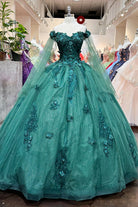 Jewel Glitter Mesh w/ Detachable Side Mesh Drapes Long Quincenera Dress GLGL3181-QUINCEANERA-smcfashion.com
