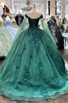 Jewel Glitter Mesh w/ Detachable Side Mesh Drapes Long Quincenera Dress GLGL3181-QUINCEANERA-smcfashion.com