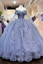 Jewel Glitter Mesh w/ Detachable Side Mesh Drapes Long Quincenera Dress GLGL3181-QUINCEANERA-smcfashion.com