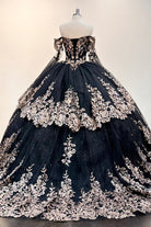 Gold Sequin Off Shoulder Mesh w/ Detachable Long Sleeves Long Quinceanera Dress GLGL3184-QUINCEANERA-smcfashion.com