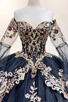Gold Sequin Off Shoulder Mesh w/ Detachable Long Sleeves Long Quinceanera Dress GLGL3184-QUINCEANERA-smcfashion.com