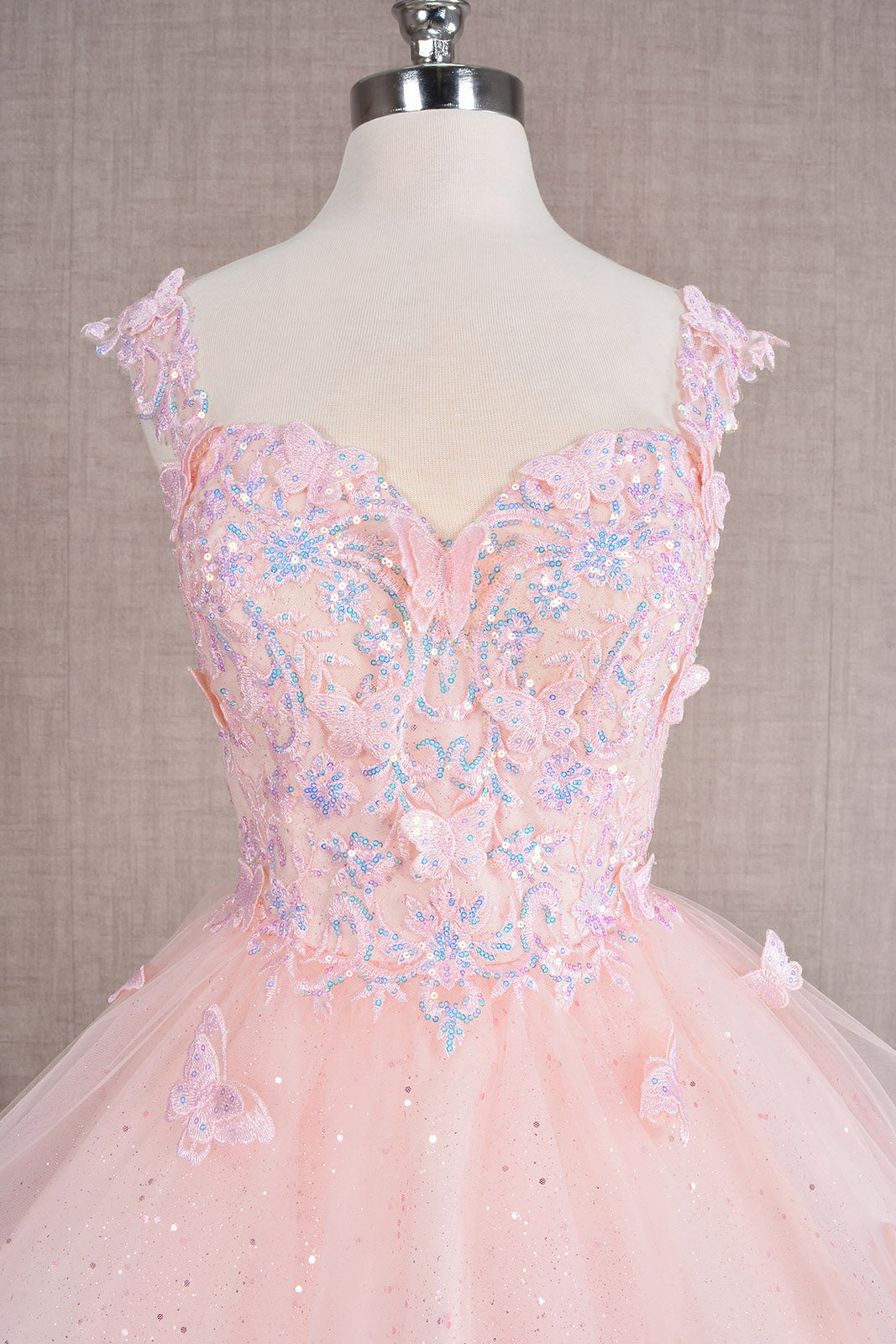 Butterfly Applique Sequin Mesh Babydoll w/ Sheer Straps Short Homecoming Dress GLGS3186-HOMECOMING-smcfashion.com