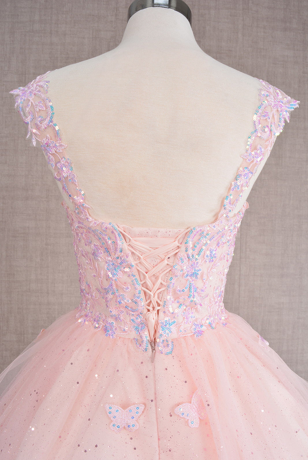 Butterfly Applique Sequin Mesh Babydoll w/ Sheer Straps Short Homecoming Dress GLGS3186-HOMECOMING-smcfashion.com